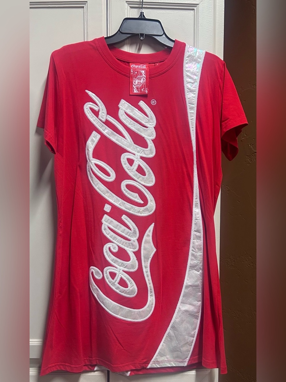Queen of Sparkles Coca-Cola Red T-Shirt Dress  with White Script Accent
